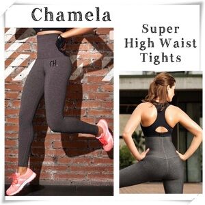 CHAMELA Super High Waist Workout Tights Leggings in Charcoal Grey Size XL